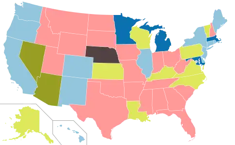 Partisan control of state governments following the 2022 elections:&nbsp;&nbsp;Democratic trifecta maintained&nbsp;&nbsp;Republican trifecta maintained&nbsp;&nbsp;Democratic trifecta established&nbsp;&nbsp;Divided government established&nbsp;&nbsp;Divided government maintained&nbsp;&nbsp;Officially non-partisan, unicameral legislature