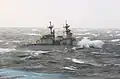 Heavy seas prohibit underway replenishment. USS&nbsp;Paul F. Foster gives up the attempt to come alongside, 2002.