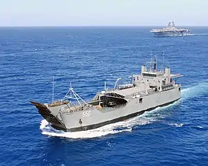 BRP Bacolod City (LC-550), lead ship of the Bacolod City class Logistics Support Vessel, with USS&nbsp;Essex at Balikatan in 2008