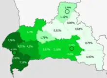 Ukrainians in the region&nbsp;&nbsp;>6%&nbsp;&nbsp;4–6%&nbsp;&nbsp;2–4%&nbsp;&nbsp;1–2%&nbsp;&nbsp;<1%