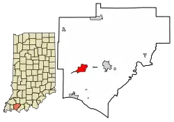 Location of Chandler in Warrick County, Indiana.