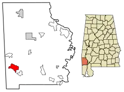 Location of Vinegar Bend in Washington County, Alabama.