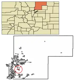 Location of Platteville in Weld County, Colorado.
