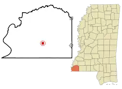 Location of Woodville, Mississippi