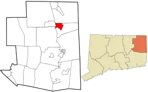 Location in Windham County and the state of Connecticut.