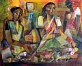 Selling Fish, oil on canvas, Women depicted from Church Gate Railway Station, Mumbai