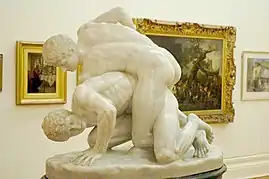 Image 16The Pancrastinae: A statue portraying the pancratium, an event which took place in the Roman Colosseum. Even as late as the Early Middle Ages, statues were put up in Rome and other cities to honor remarkable pankratiasts. This statue, now part of the Uffizi collection, is a Roman copy of a lost Greek original, circa 3rd century BC. (from Mixed martial arts)