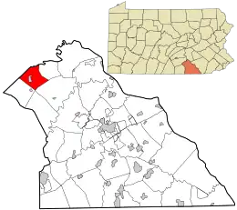 Location of Carroll Township in York County, Pennsylvania (bottom) and in Pennsylvania (top)