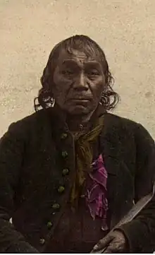 Aamoons, chief of La Flambeau band, photographed c. 1862, possibly in Washington, D.C.