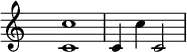 \relative c''{
\hide Staff.TimeSignature
<c c,>1 | c,4 c' c,2
}