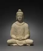Statue of seated Buddha; c. 300s; overall: 14½" (36.9&nbsp;cm); from Hadda (Afghanistan); Cleveland Museum of Art (Cleveland, Ohio, USA)