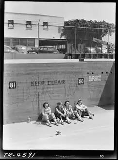 Lunchtime at the Vega aircraft plant, Burbank, Calif. A quartet of girl workers. [Aug 1943]